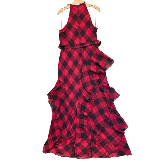 Lauren Ralph Lauren RARE Buffalo Checkered Georgette Halter Gown Dress SZ 12 - Picture 7 of 8